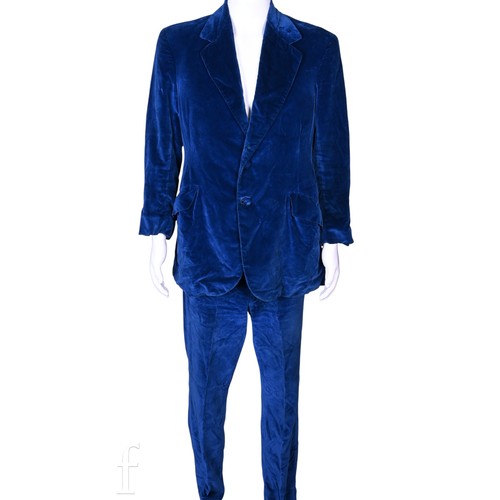 120 - A 1978 John Bonham owned and worn blue velvet suit, with inside pocket label John H. Robinson 22a Un... 