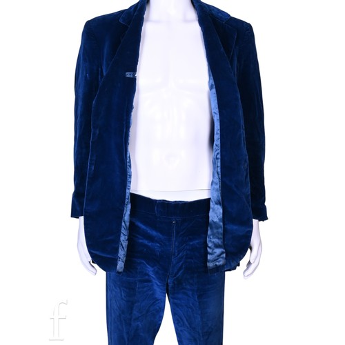 120 - A 1978 John Bonham owned and worn blue velvet suit, with inside pocket label John H. Robinson 22a Un... 