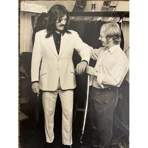 120 - A 1978 John Bonham owned and worn blue velvet suit, with inside pocket label John H. Robinson 22a Un... 