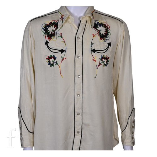 122 - A 1970s John Bonham owned and worn Western style cream coloured embroiderd shirt, worn for a shootin... 