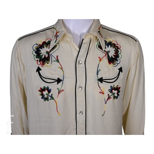 122 - A 1970s John Bonham owned and worn Western style cream coloured embroiderd shirt, worn for a shootin... 