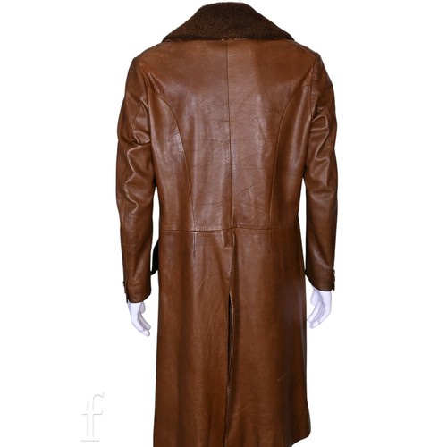 121 - A 1970s John Bonham owned and worn brown leather Jacket with brown faux fur trim collar, no makers l... 