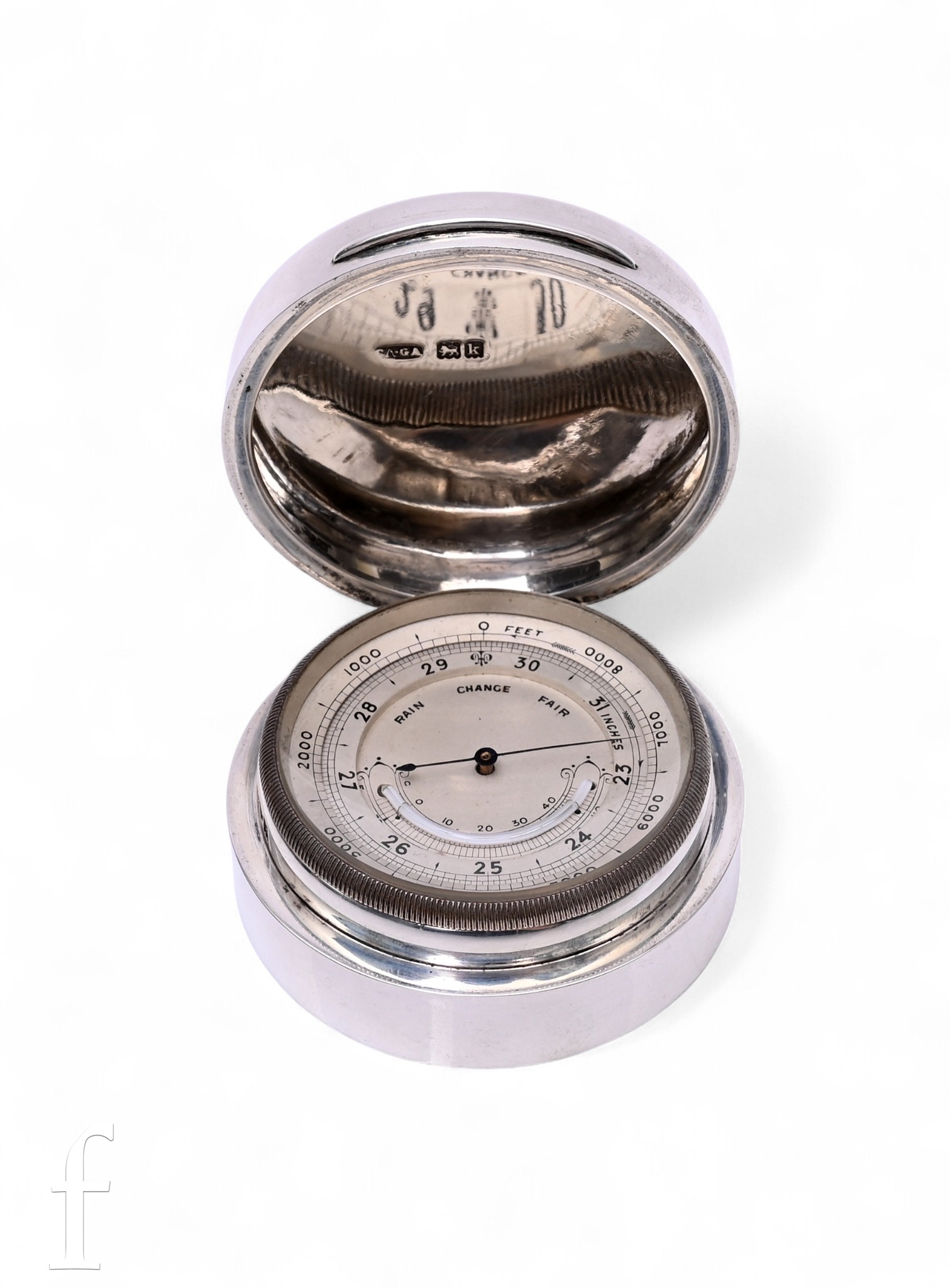 A George V silver cased pocket barometer, Charles & George Asprey ...