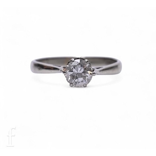 33 - A single stone diamond ring, the brilliant-cut diamond estimated to weigh 0.8 carats, six claw set a... 