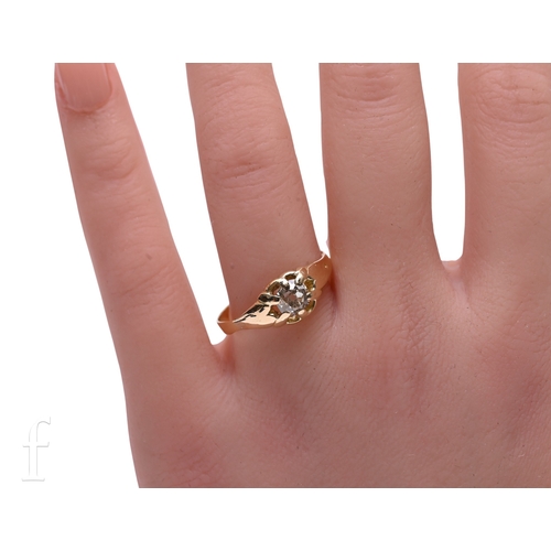 30 - A diamond ring, the old brilliant-cut diamond claw set, unmarked, total weight 2.9g, ring size U.