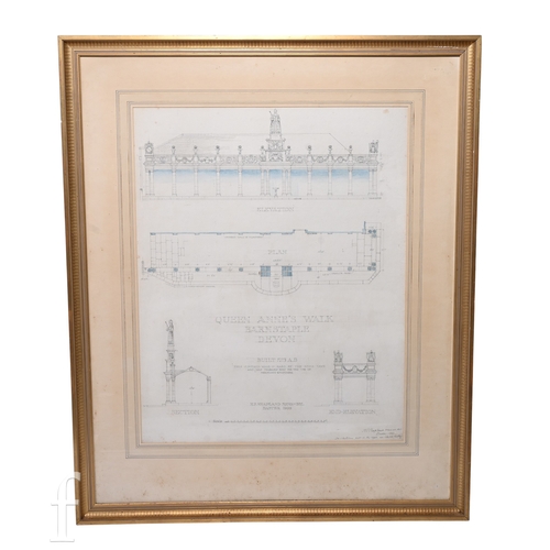 522 - H P Shapland - An early 20th Century architect's drawing of Queen Anne's Walk Barnstaple Devon, East... 