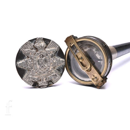 523 - A late 19th to early 20th Century Scottish ebonised walking cane for the Glasgow Highlanders, the ba... 