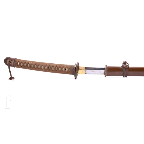 650 - A World War Two Japanese officers Katana, 70cm blade, cloth bound shagreen grip and pierced iron Tsu... 