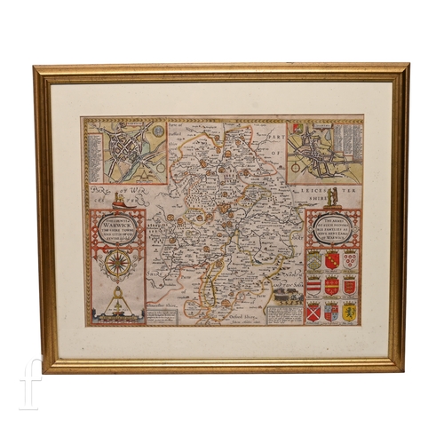 551 - John Speede - The County of Warwickshire 1662, later hand coloured, 37cm x 49cm.