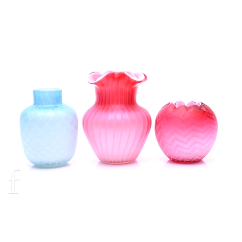 238 - A late 19th Century air trap vase of globe form with inverted scalloped rim, cased in satin clear cr... 