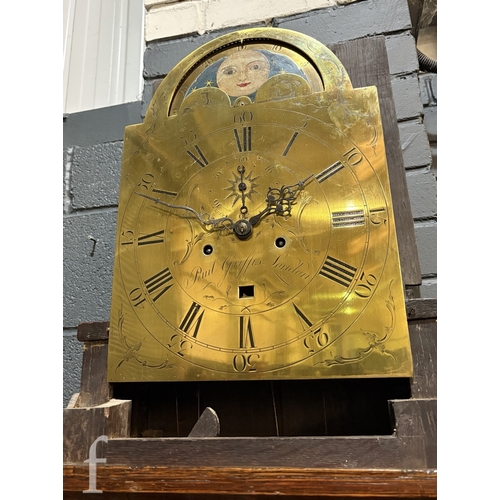 712 - A George III and later longcase clock with eight day movement, the oak case later carved profusely w... 