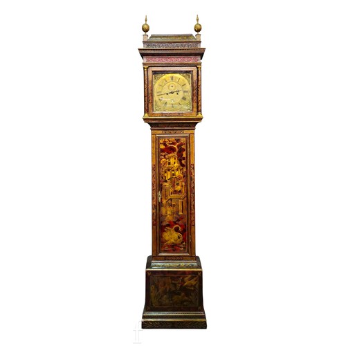 699 - Amended description - An 18th Century red chinoiserie and gilt lacquer painted longcase clock, with ... 