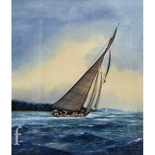 393 - Frank Joseph Henry Gardiner (Born 1942) - A racing yacht at sea, watercolour and bodycolour, signed ... 