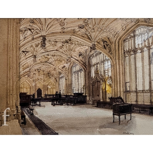 424 - John Newberry RWS (Born 1934) - 'The Bodleian, Divinity School, Oxford', pencil and watercolour, sig... 