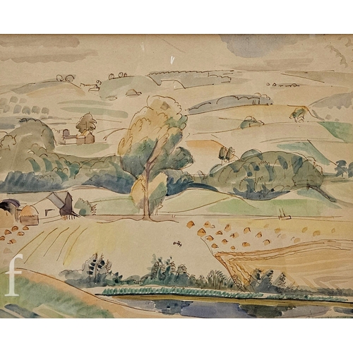 426 - Alice Margaret Coats (1905-1978) -  A landscape study of fields and rolling hills, watercolour and i... 