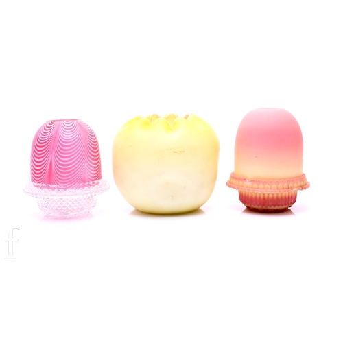 277 - A late 19th Century Queen's Burmese uranium glass Fairy Night Light, comprising satin dome graded pi... 