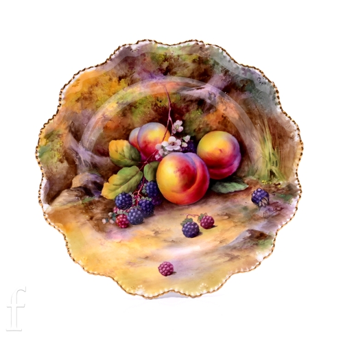 43 - Horace H Price for Royal Worcester, a fruit painted plate, circa 1926, of scalloped circular form wi... 
