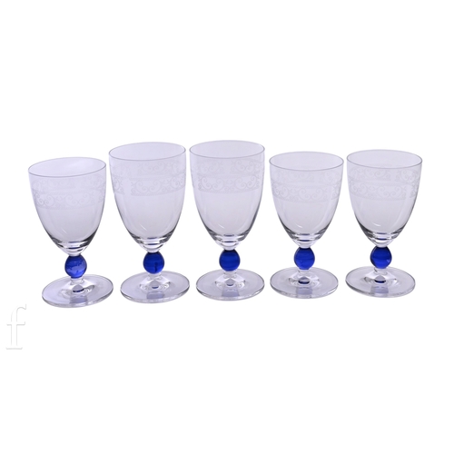 108 - Wedgwood Sarah's Garden stem ware, acid etched clear glass bowls on blue knop and circular foot, aci... 