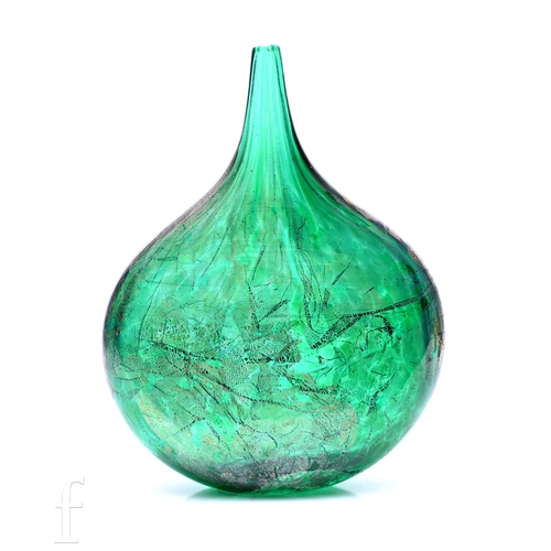 306 - A later 20th Century Isle of Wight green azurene Lollipop style vase decorated with gold and silver ... 