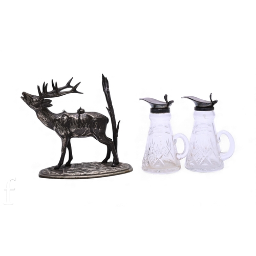 331 - A pair of silver mounted cut glass whiskey noggins, Camelot Silverware Ltd, Sheffield 1992, of conic... 