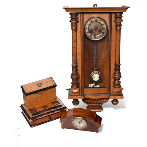 703 - A late 19th Century Vienna walnut cased regulator wall clock, an inlaid walnut mantle clock and a st... 