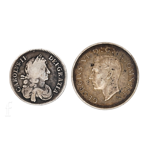 626 - A Charles II (1630-1685) half crown, 1670, and a George VI crown, 1937. (2)