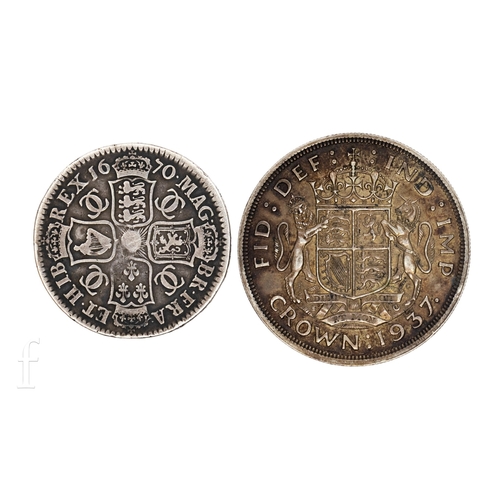 626 - A Charles II (1630-1685) half crown, 1670, and a George VI crown, 1937. (2)