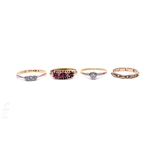 358 - A 9 carat gold eternity ring set with paste, total weight 1.8g, ring size L1/2, a single stone diamo... 