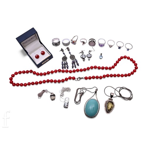 349 - A collection of silver gem set jewellery, to include four various silver pendants and chains, a sing... 