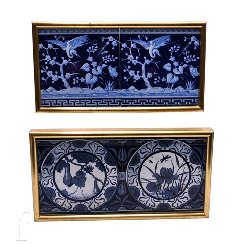 67 - After Christopher Dresser for Minton, a two 6 inch dust pressed tile panel, circa 1880, decorated wi... 