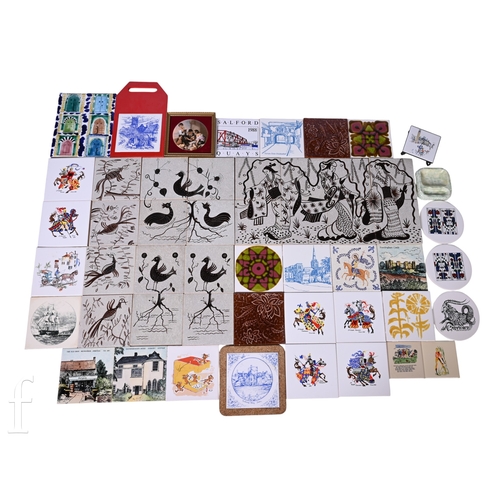 78 - A collection of 1950s and later dust pressed tiles, landscapes, figural and abstract. (qty)