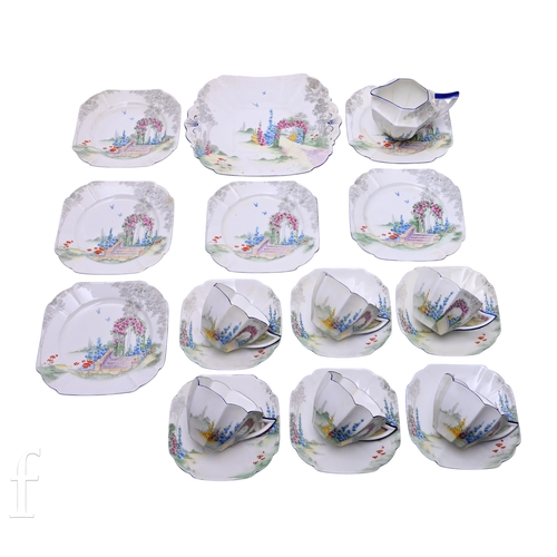 83 - A Shelley Queen Anne 'Archway of Roses' pattern part tea service, printed and painted with an Englis... 