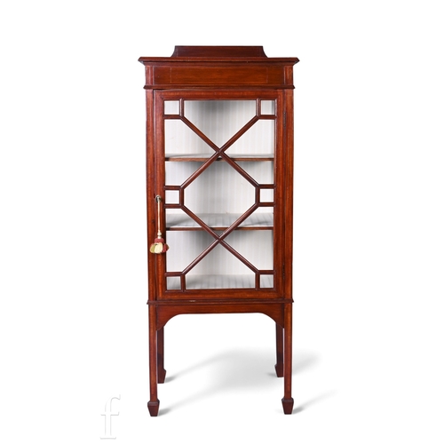 841 - An early 20th Century mahogany display cabinet, with shallow upright above an astragal glazed door p... 