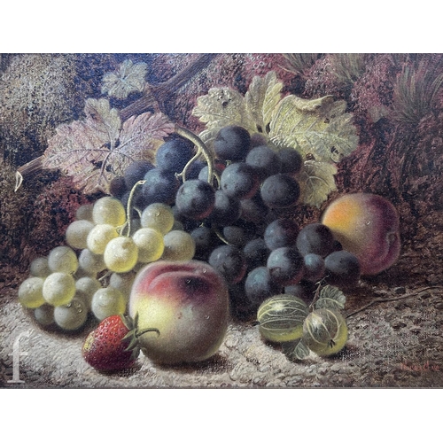 434 - Oliver Clare (1852-1927) - A Still life with grapes, peaches, strawberry and gooseberries on a mossy... 