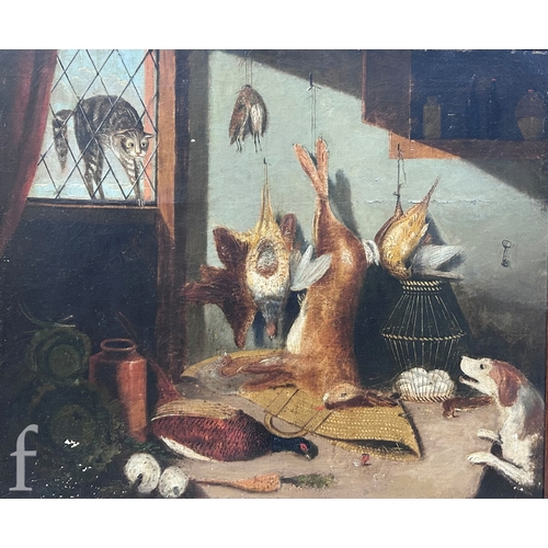 439 - English Primitive School (19th Century) - The Game Larder, oil on canvas, framed, 50cm x 60cm, frame... 