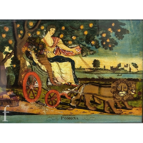 440 - English School (19th Century) - Two gentlemen fishing in a wooded landscape, reverse painted glass, ... 