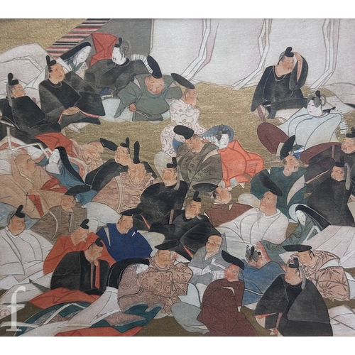 442 - After Kusumi Morikage (Japanese, 1620-1690) - Three warriors on horses with attendants, woodblock pr... 