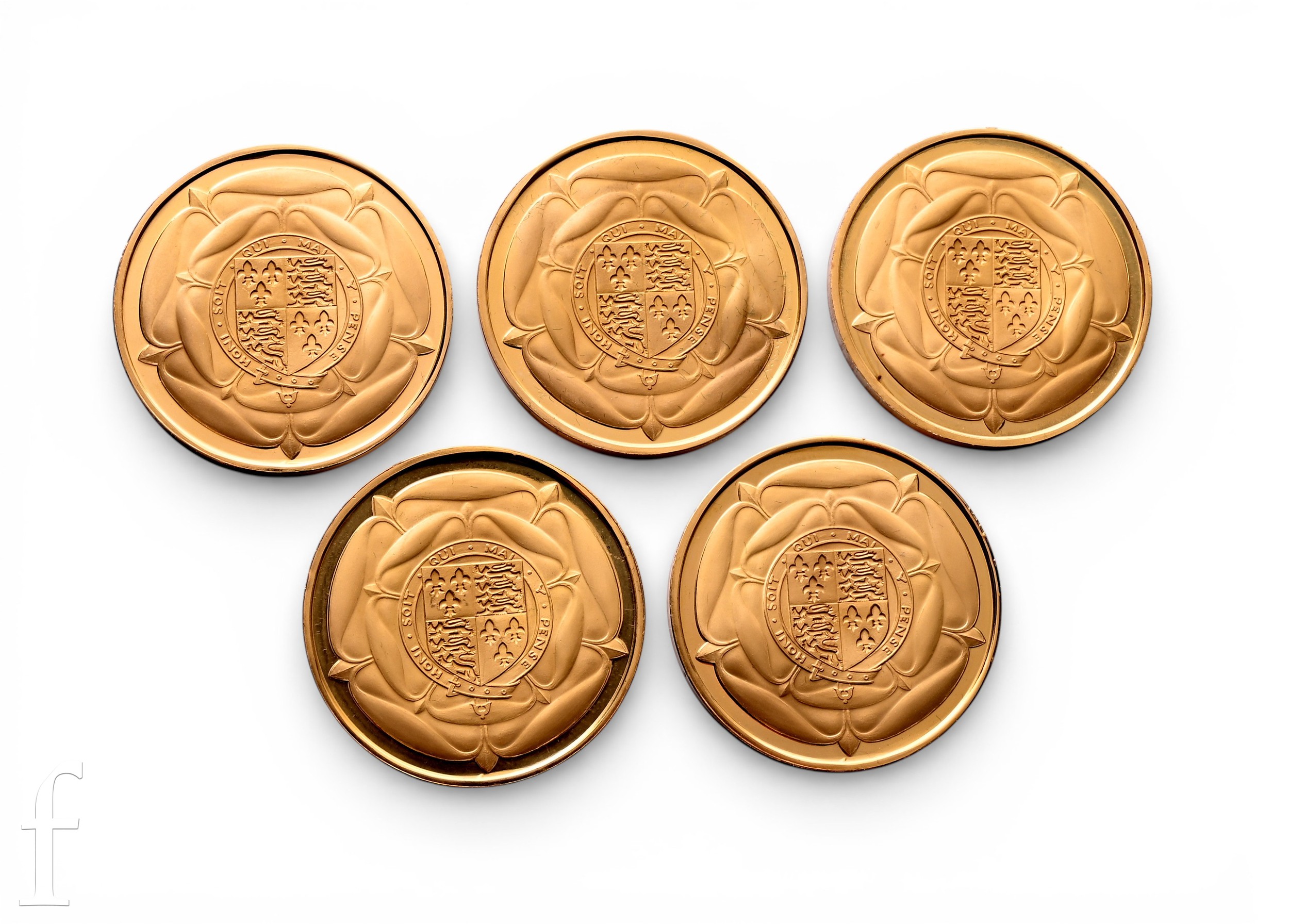 Stuart Devlin - The Tudor Dynasty - A cased set of five 22ct gold ...