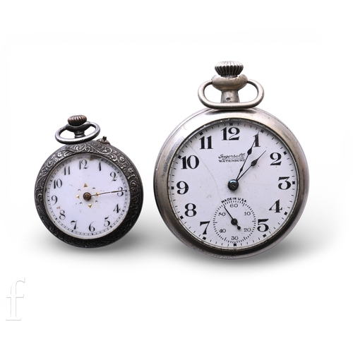 308 - A late 19th Century continental silver cased fob watch with keyless wind movement, together with an ... 
