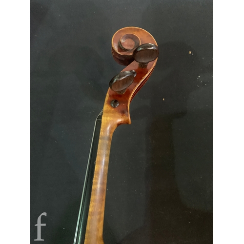 468 - A late 19th Century violin labelled Joseph Guarnerius filius Andrea fecit, length 36cm in plush line... 