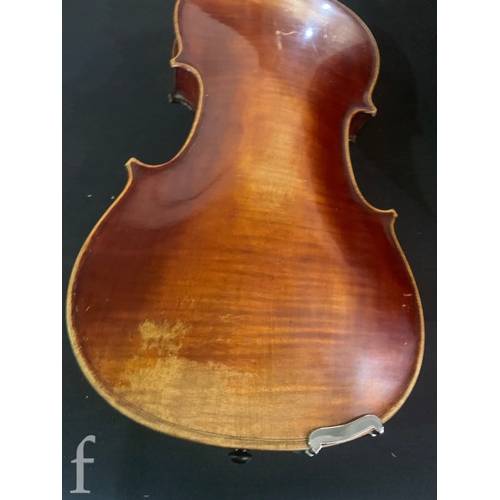 468 - A late 19th Century violin labelled Joseph Guarnerius filius Andrea fecit, length 36cm in plush line... 