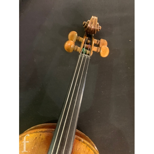 469 - A late 19th Century German violin, figured two piece back, no label, length 36cm, cased and a Lark o... 