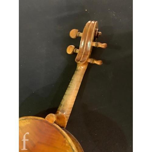 469 - A late 19th Century German violin, figured two piece back, no label, length 36cm, cased and a Lark o... 