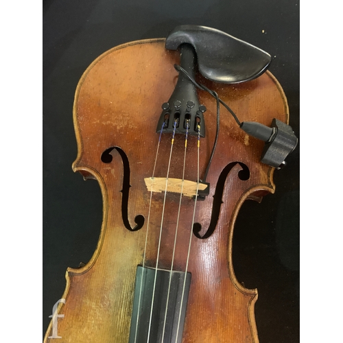 470 - A late 19th Century German violin labelled Antonius Stradivarius, two piece back with bow, length 35... 