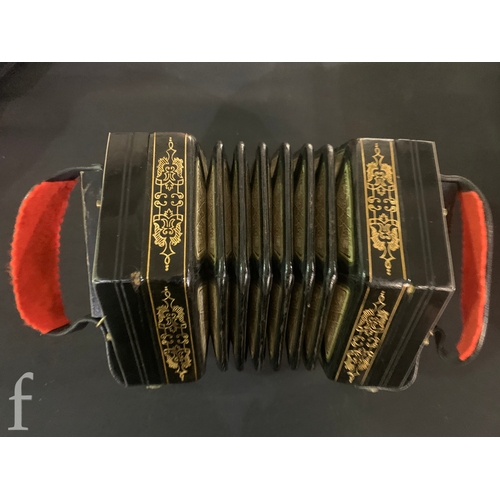 456 - A 19th Century concertina by Charles Jeffries London, twenty five key operation tooled gilt bands of... 