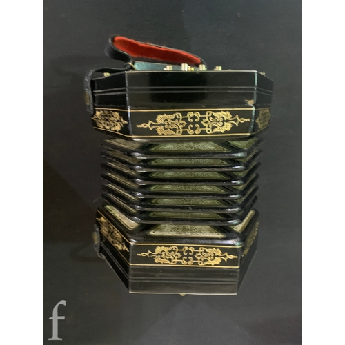456 - A 19th Century concertina by Charles Jeffries London, twenty five key operation tooled gilt bands of... 