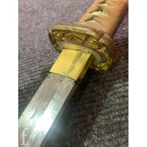 650 - A World War Two Japanese officers Katana, 70cm blade, cloth bound shagreen grip and pierced iron Tsu... 