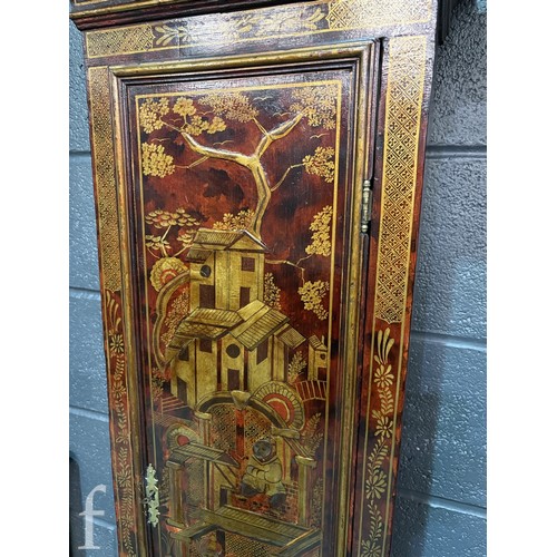 699 - Amended description - An 18th Century red chinoiserie and gilt lacquer painted longcase clock, with ... 