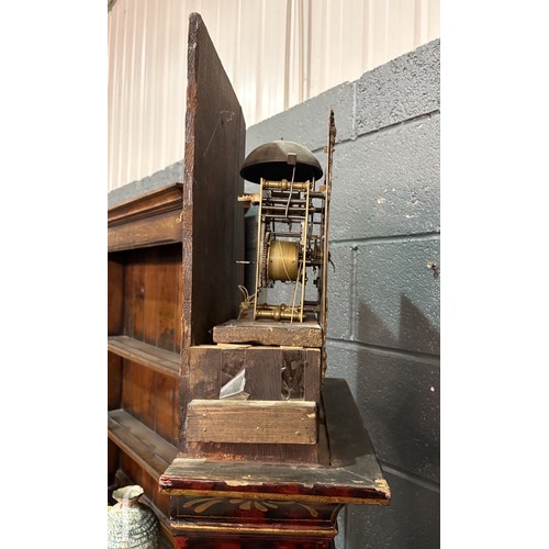 699 - Amended description - An 18th Century red chinoiserie and gilt lacquer painted longcase clock, with ... 