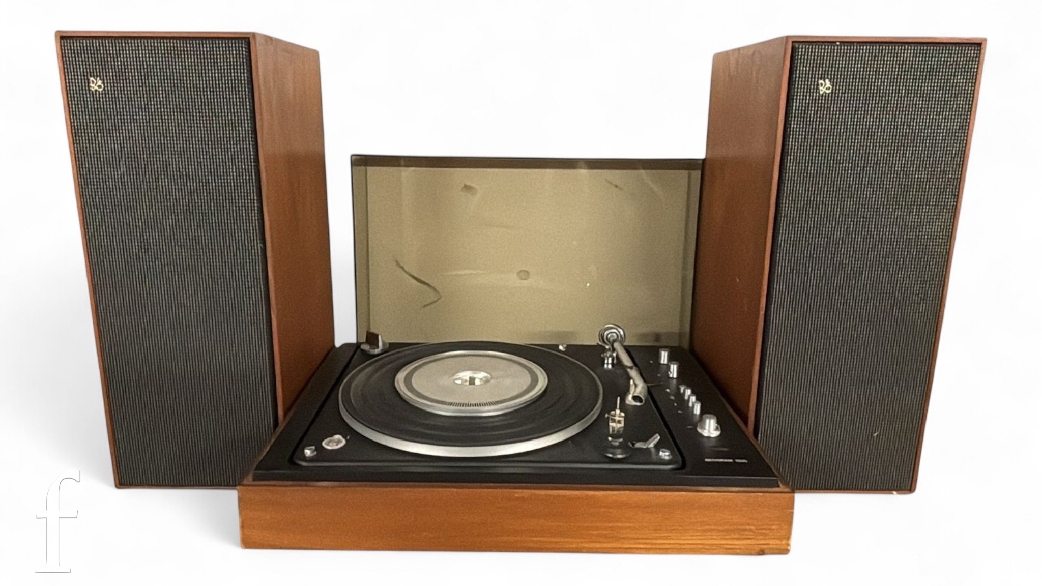 A Bang and Olufsen Beogram 1500 turntable along with a pair of Beovox ...